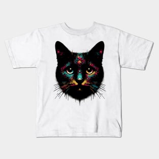 Vintage retro street art graffiti black cat Kids T-Shirt